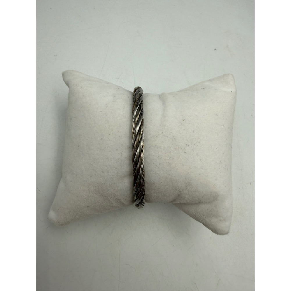 Silver Tone Twisted Cable Wire Bypass Cuff Bracelet Ball End Caps Industrial